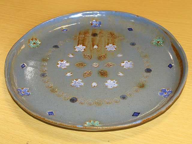 花紋皿 ブルー
